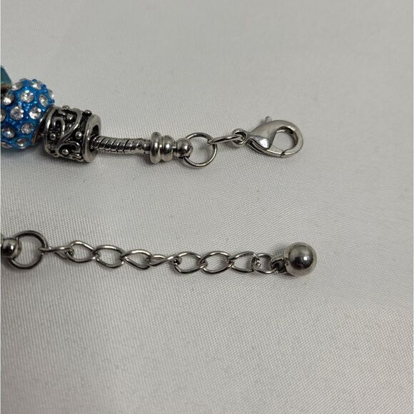 SILVER bracelet blue rhinestone beach theme clasp charm - Picture 7 of 7